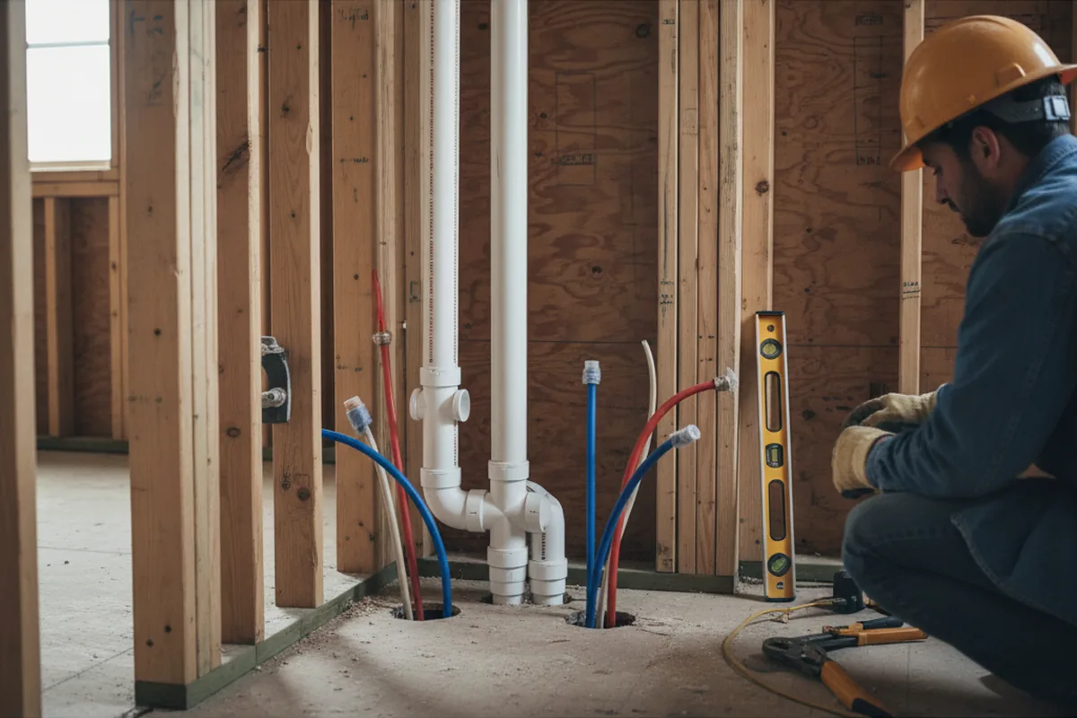 Drain and supply rough-in during Sump Pump Repair in Prudence Island